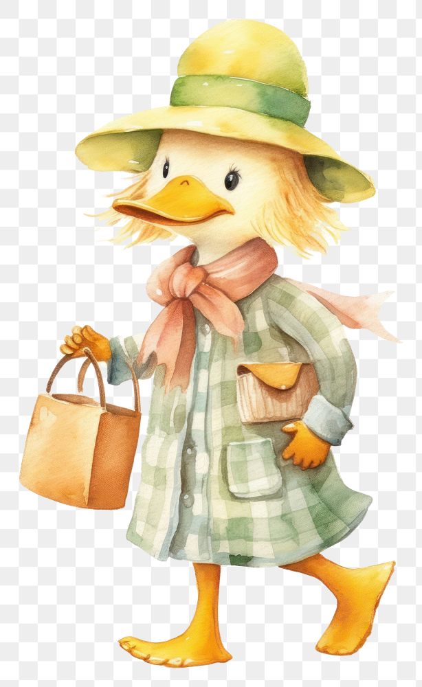 PNG Cute duck walking cartoon bag. 