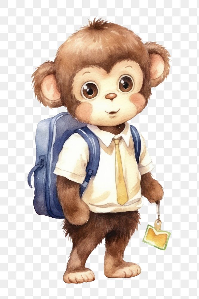 PNG Baby monkey wearing school uniform cute toy white background. AI generated Image by rawpixel.