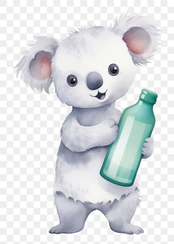 PNG Koala hold plastic bottle cute toy white background. AI generated Image by rawpixel.