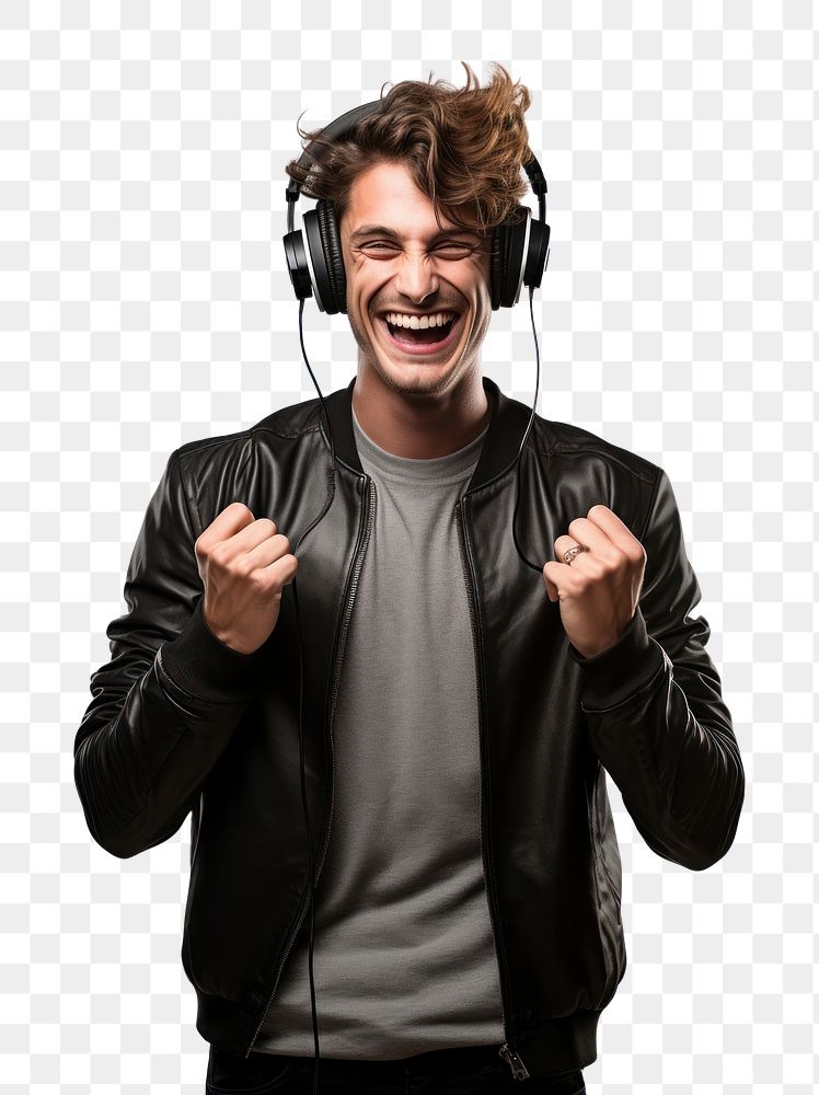 PNG Male DJ headphones shouting laughing. AI generated Image by rawpixel.