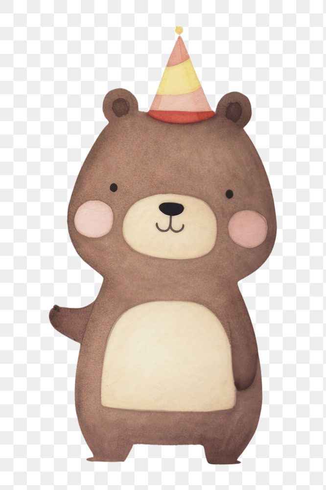 PNG Party individual bear characters wearing party hat dessert cute cake. 