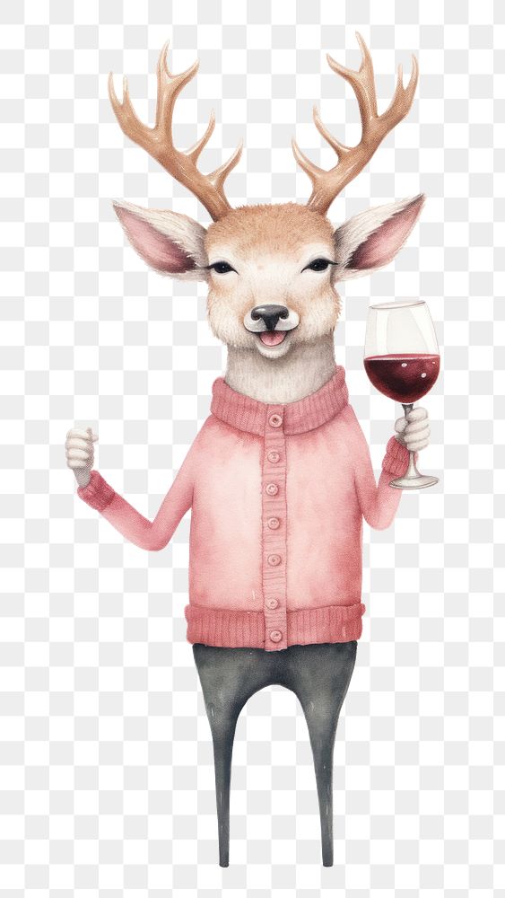 PNG Celebrating Christmas has a deer cheers wine drawing mammal animal. AI generated Image by rawpixel.