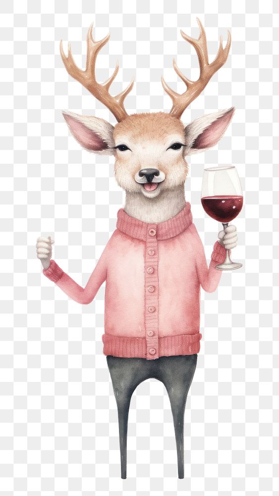 PNG Celebrating Christmas has a deer cheers wine drawing mammal animal. 