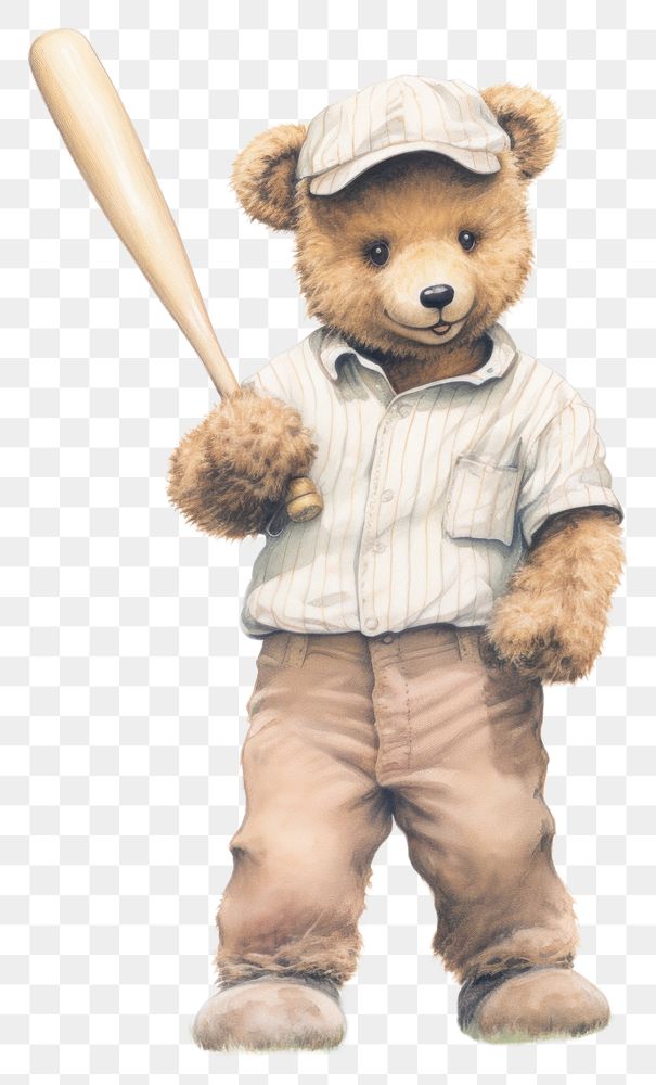 PNG  Teddy bear playing baseball cute toy white background. AI generated Image by rawpixel.