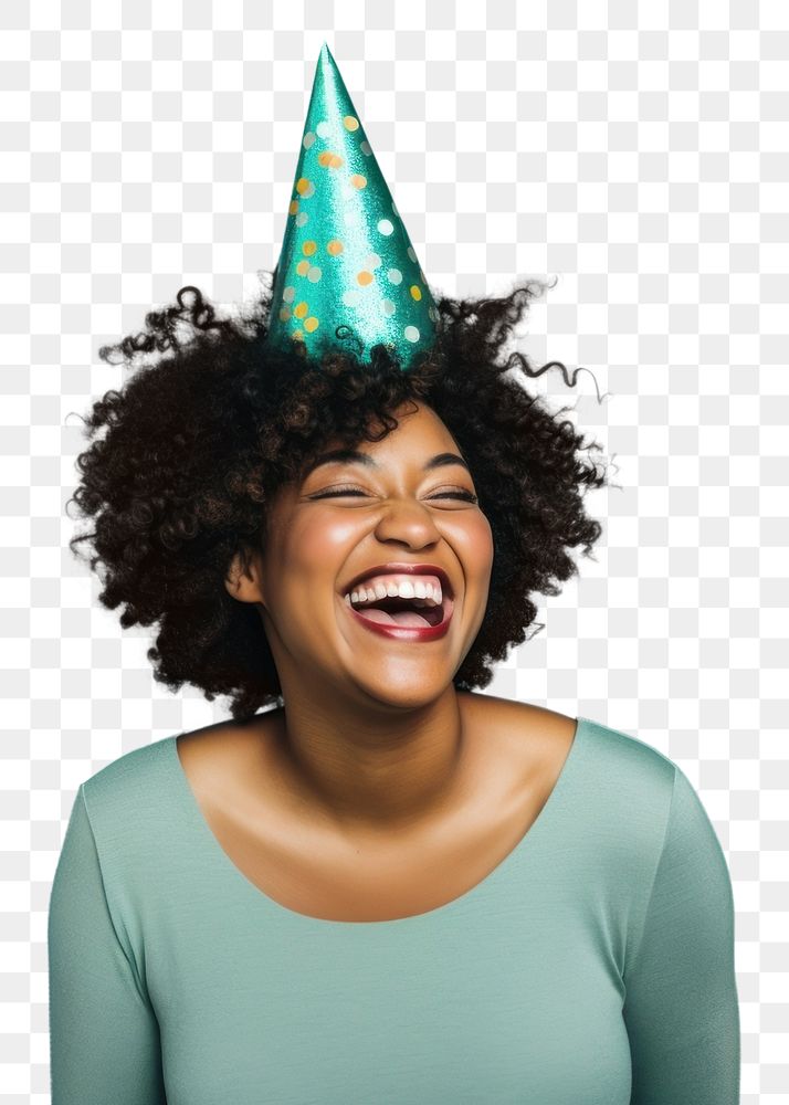 PNG Woman wearing party hat laughing adult celebration. AI generated Image by rawpixel.