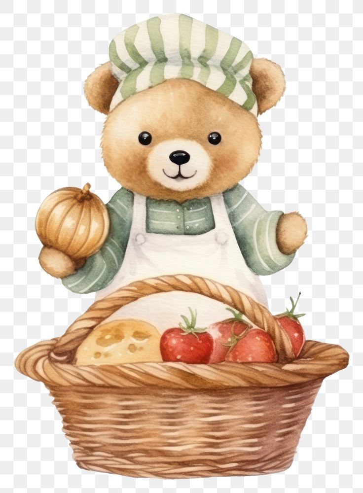 PNG Bear chef basket cartoon toy. AI generated Image by rawpixel.