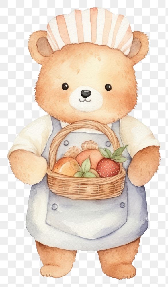 PNG Bear chef basket cartoon bread. 