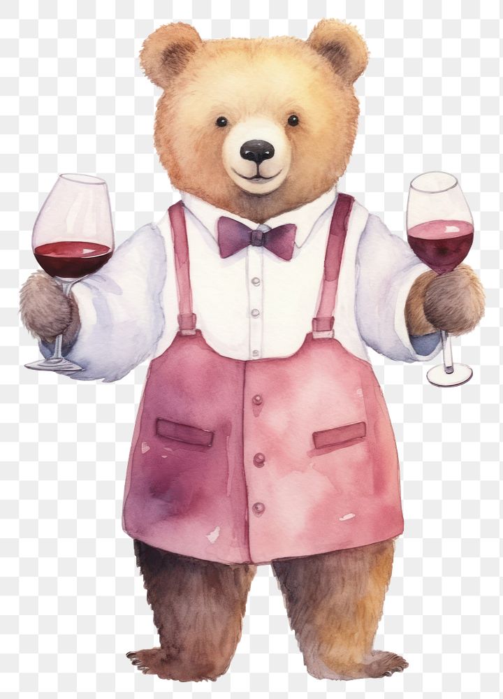 PNG Bear waiter glass holding cartoon. AI generated Image by rawpixel.