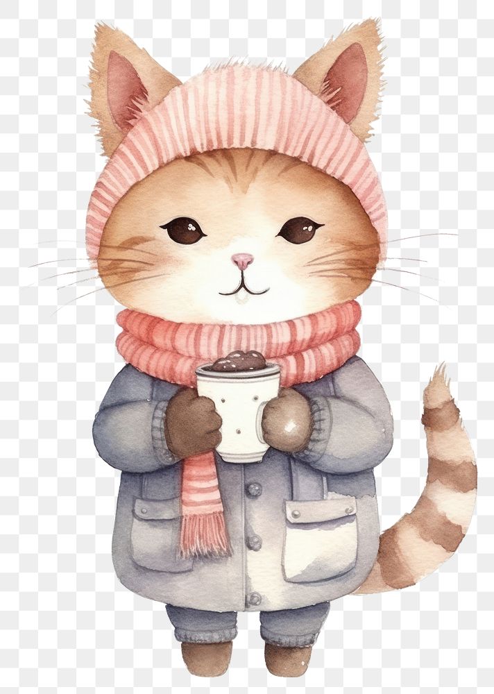 PNG Cartoon kitten winter cute. AI generated Image by rawpixel.