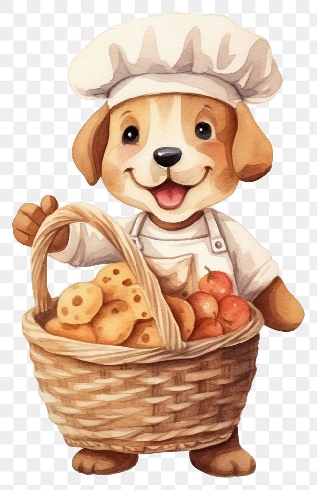 PNG Dog chef basket cartoon cute. AI generated Image by rawpixel.