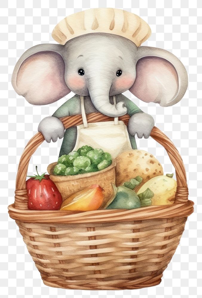 PNG Elephant chef basket cartoon holding. 