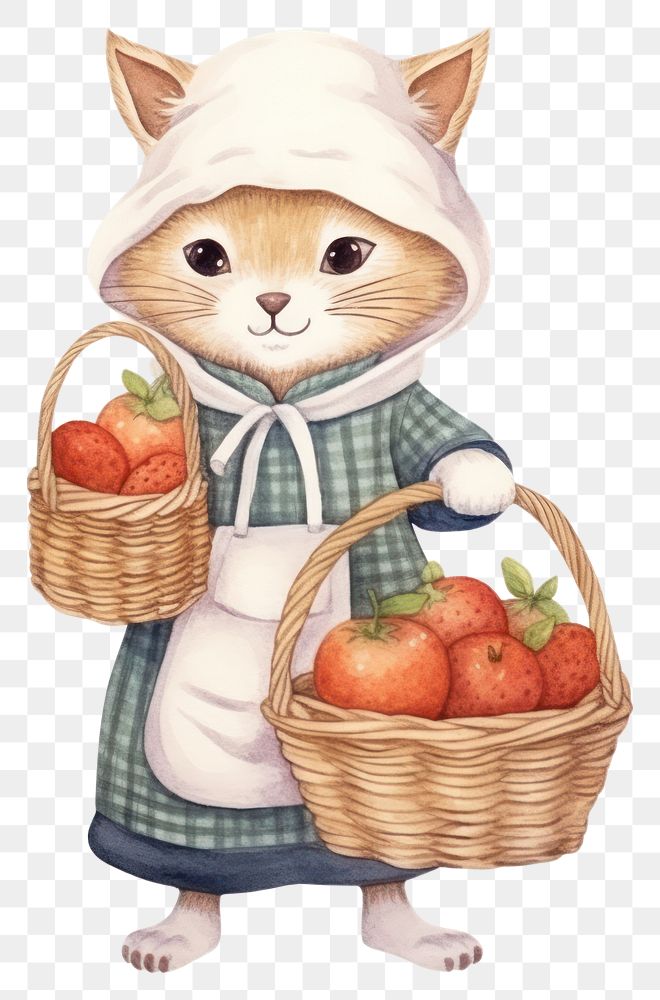 PNG Fox chef basket holding cartoon. 