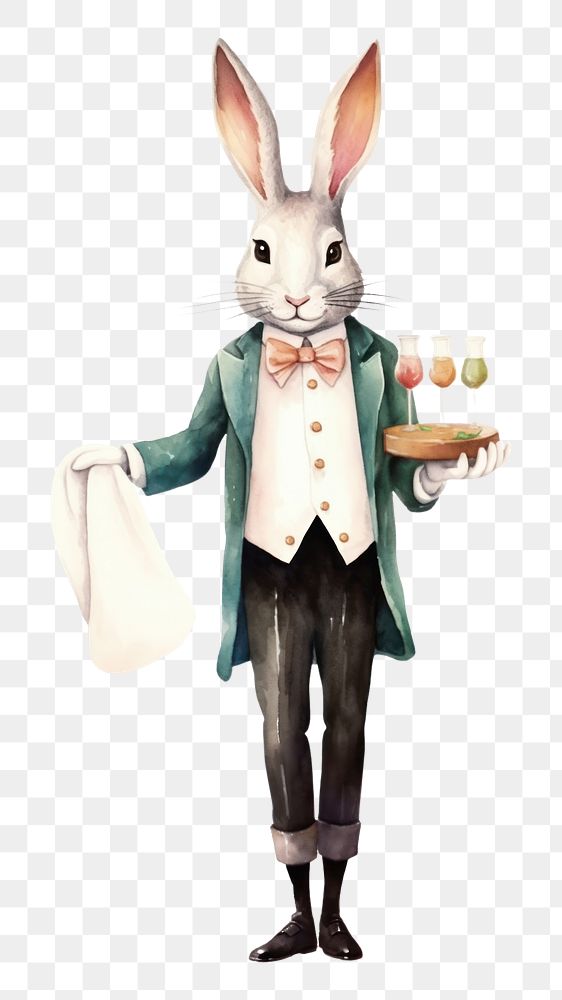 PNG Rabbit waiter animal cartoon mammal. AI generated Image by rawpixel.