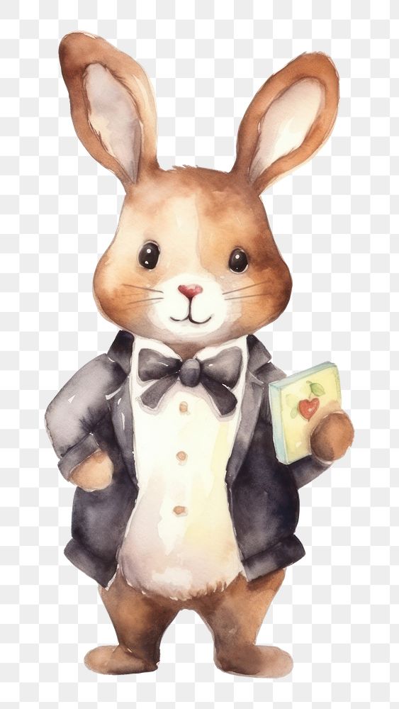 PNG Rabbit waiter animal figurine cartoon. AI generated Image by rawpixel.