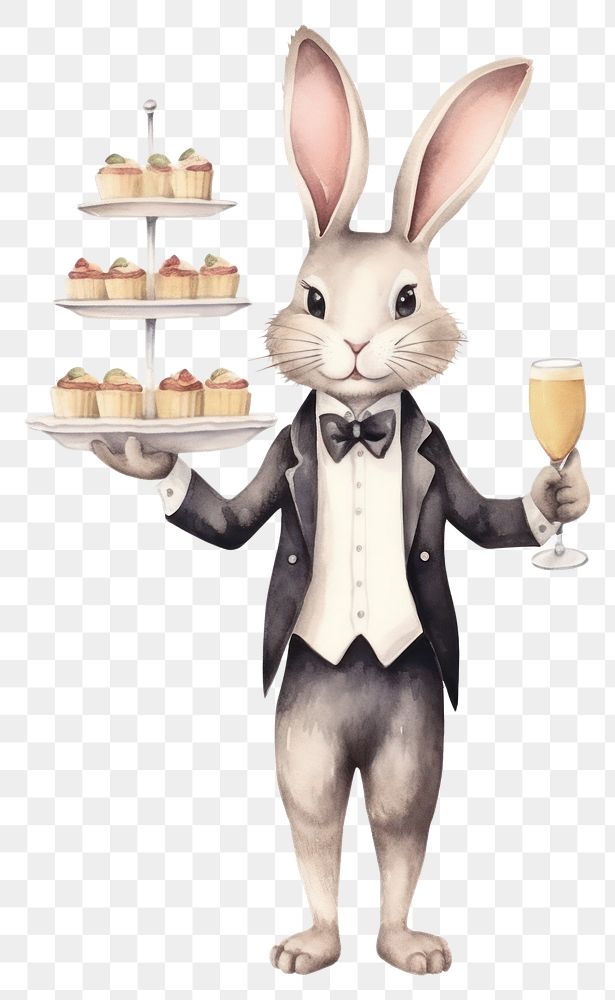 PNG Rabbit waiter animal cartoon mammal. AI generated Image by rawpixel.