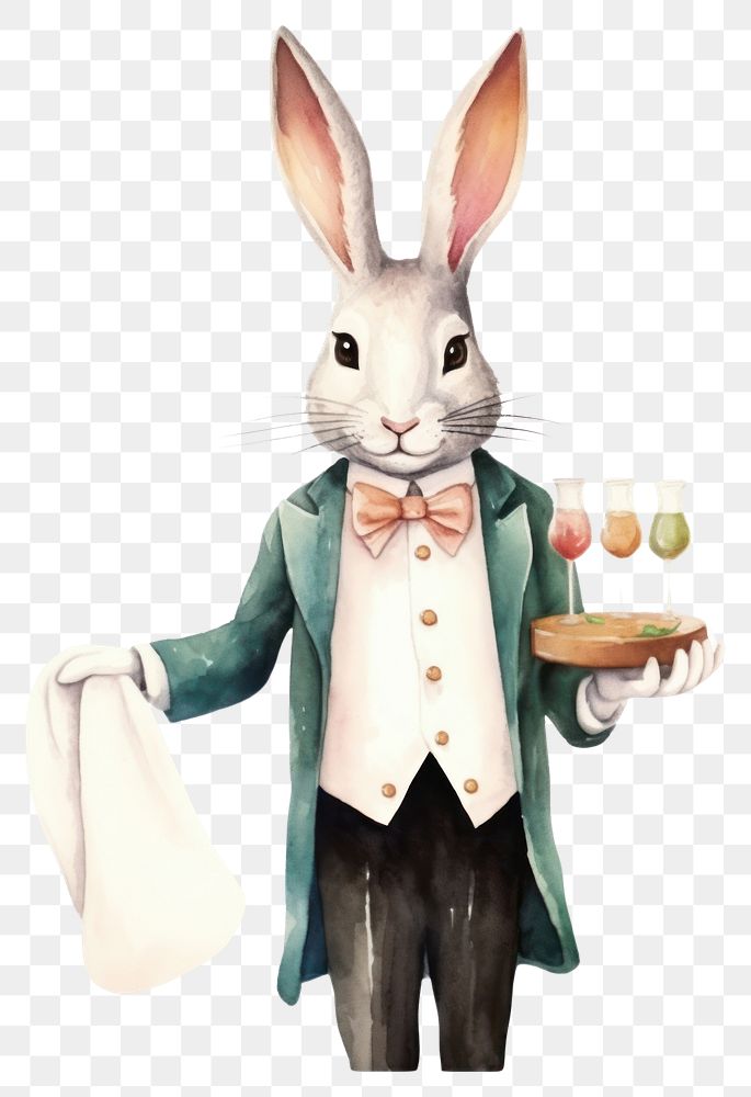 PNG Rabbit waiter animal figurine cartoon. AI generated Image by rawpixel.