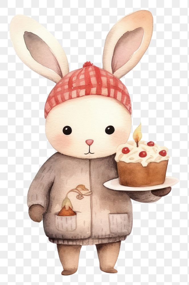 PNG Rabbit holding a cake dessert cartoon winter. AI generated Image by rawpixel.