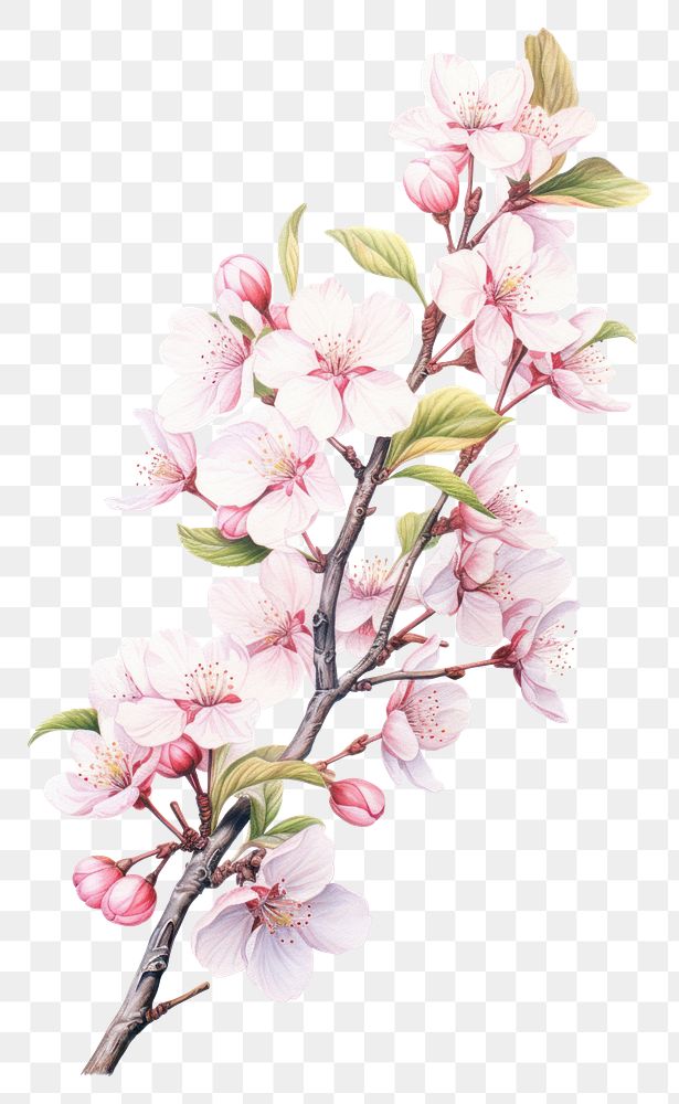 PNG Blossom drawing flower branch. AI generated Image by rawpixel.