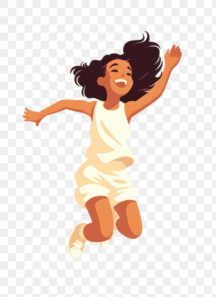 PNG Kid girl jumping cartoon illustrated happiness. 