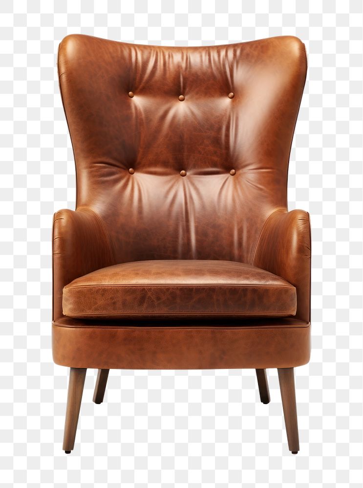 PNG Brown leather wing chair furniture armchair white background. AI generated Image by rawpixel.