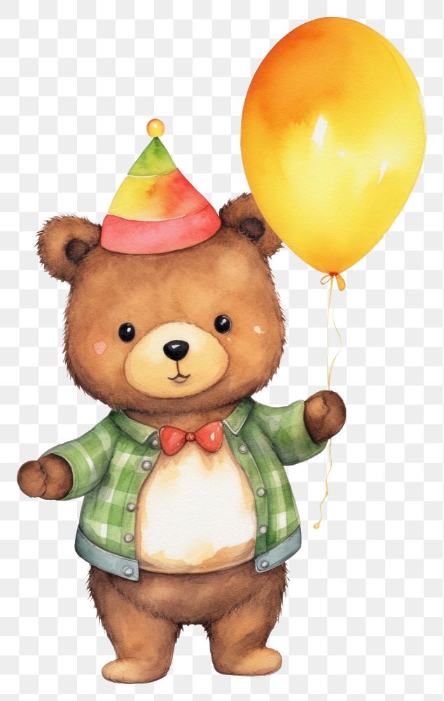 PNG Cute bear birthday balloon toy. 