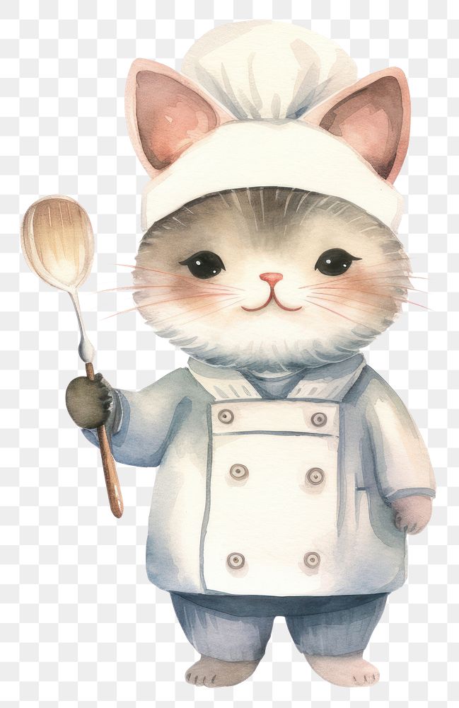 PNG Baby cute cat holding spoon chef. AI generated Image by rawpixel.