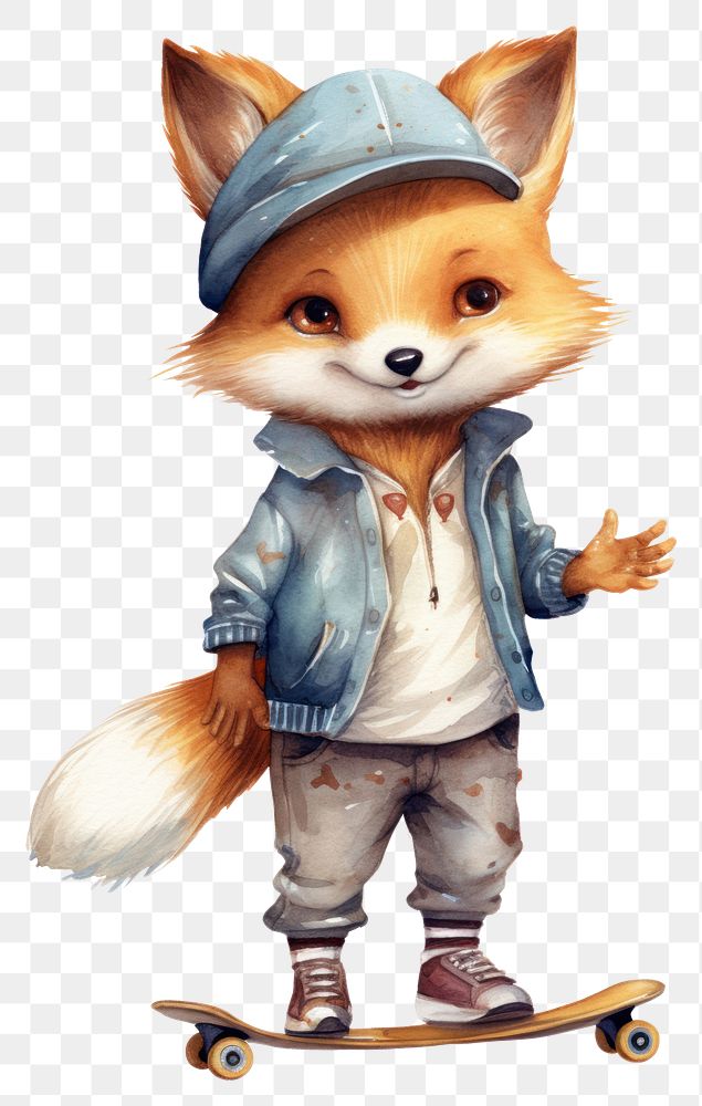 PNG Fox cute animal skateboard fox representation. AI generated Image by rawpixel.