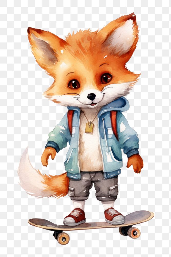 PNG Cute animal characters fox skateboard mammal. AI generated Image by rawpixel.