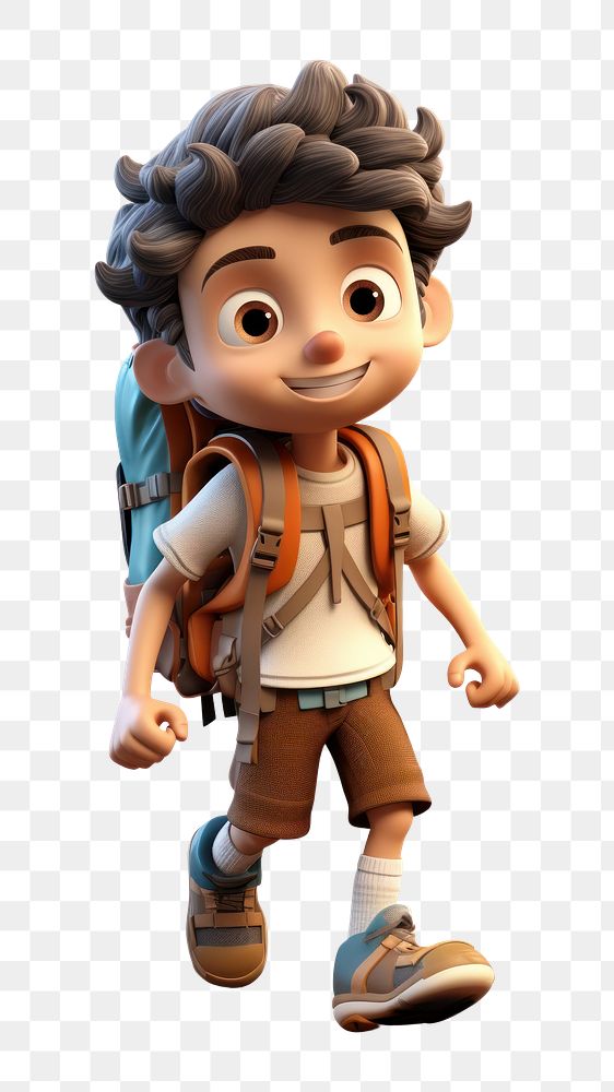 PNG Kid hiking cartoon toy portrait. AI generated Image by rawpixel.