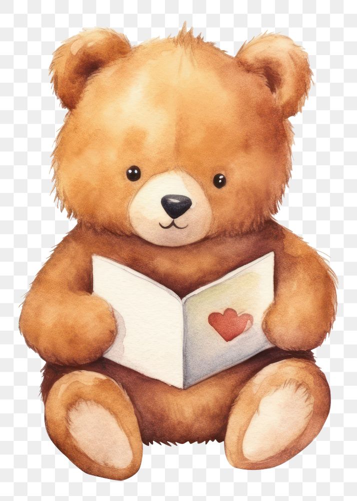 PNG Cute bear reading toy white background representation. 