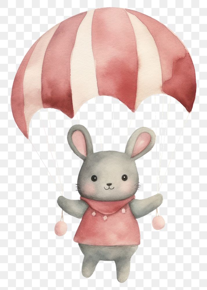 PNG Parachuting bunny cute white background representation. AI generated Image by rawpixel.