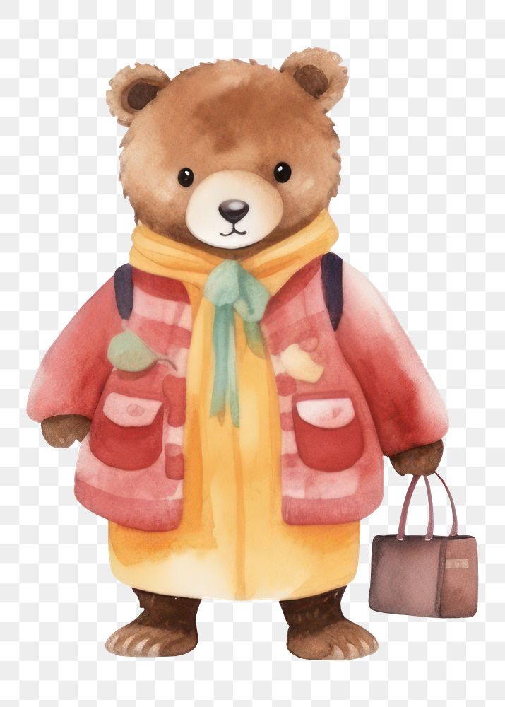 PNG Bear fashion coat toy white background. AI generated Image by rawpixel.