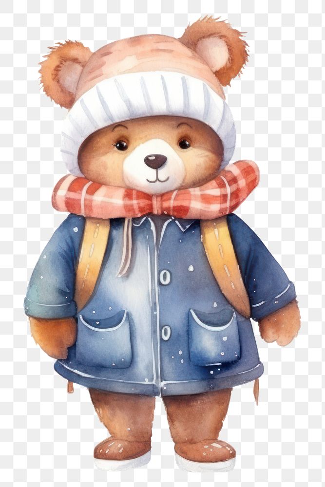 PNG Cute bear winter fashion toy white background representation. 