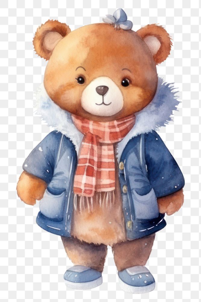 PNG Cute bear winter fashion toy white background representation. 