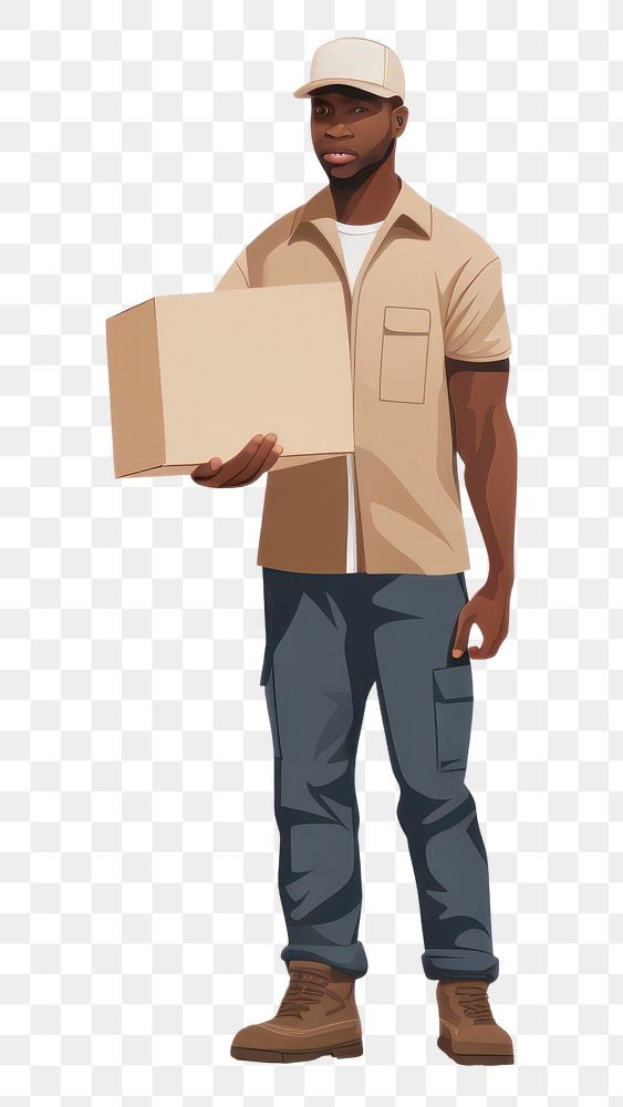 PNG Deliveryman holding cardboard box adult white background delivering. AI generated Image by rawpixel.