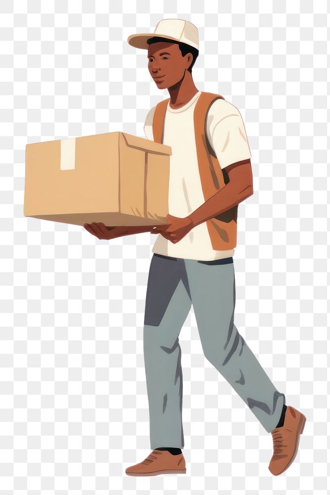 PNG Deliveryman holding cardboard box adult white background delivering. AI generated Image by rawpixel.