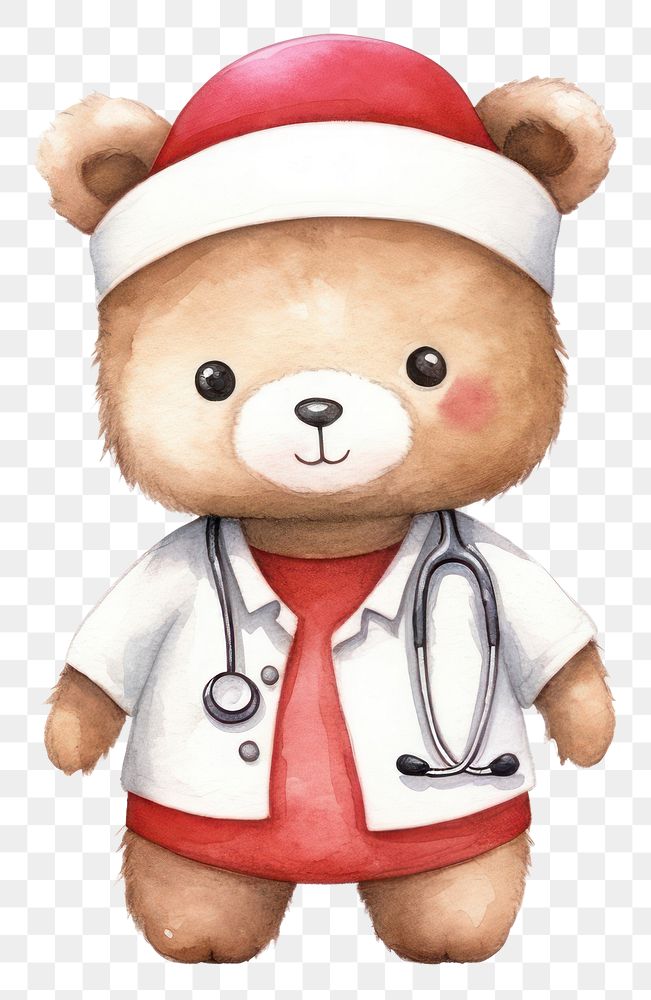 PNG Cute bear nurse wear nurse hat toy white background representation. AI generated Image by rawpixel.