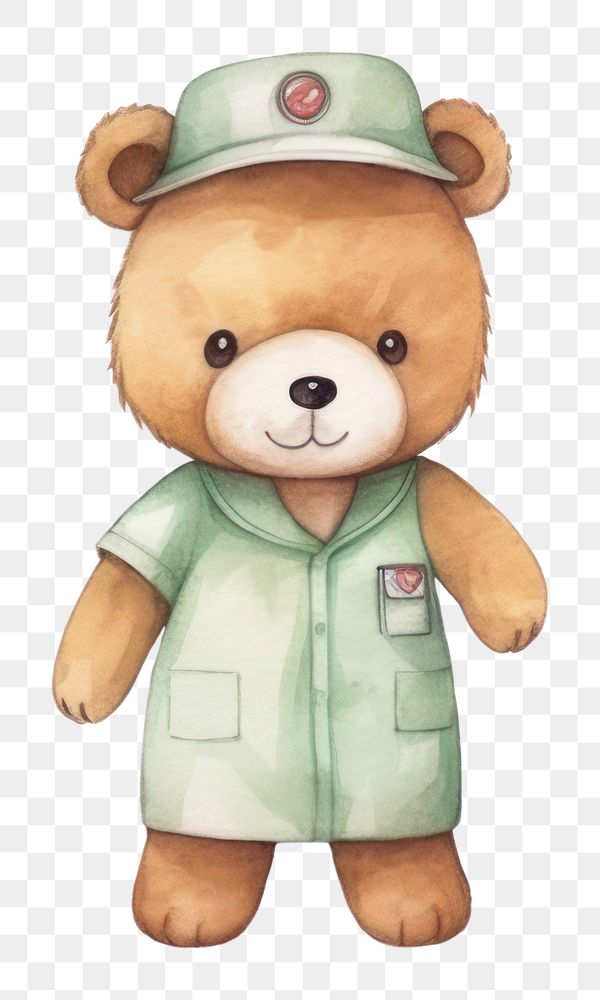 PNG Cute bear nurse toy white background representation. 