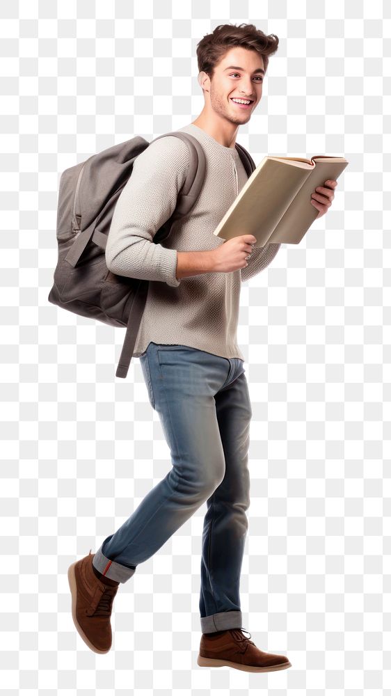 PNG Male student standing carrying backpack. AI generated Image by rawpixel.