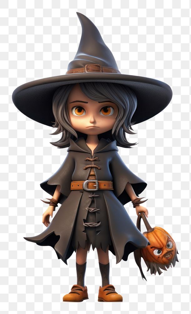 PNG  Witch figurine white background jack-o'-lantern. AI generated Image by rawpixel.