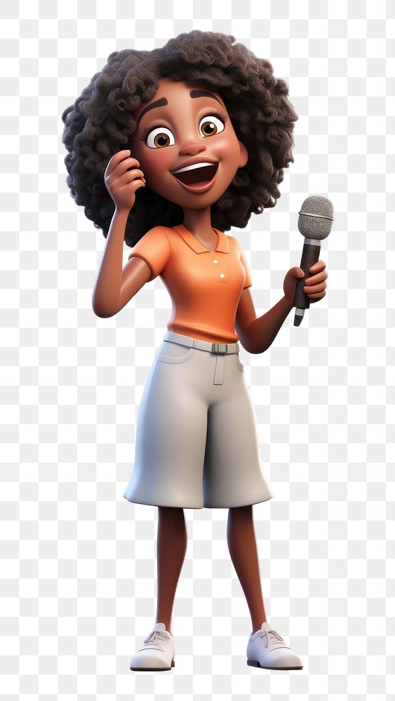 PNG Black woman singing a song cartoon white background microphone. AI generated Image by rawpixel.