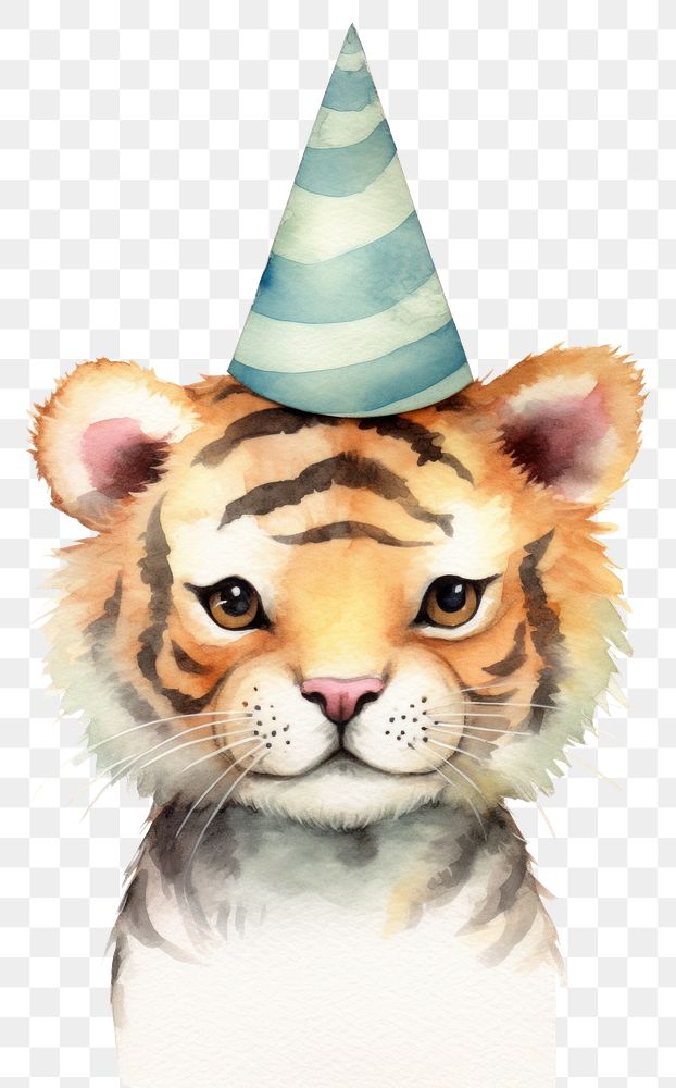 PNG Cute Tiger wearing a party hat animal mammal fun. AI generated Image by rawpixel.