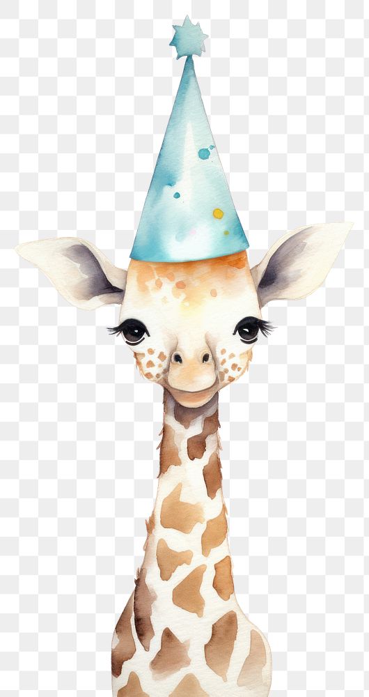 PNG Cute geraffe character wearing a party hat animal giraffe mammal. AI generated Image by rawpixel.