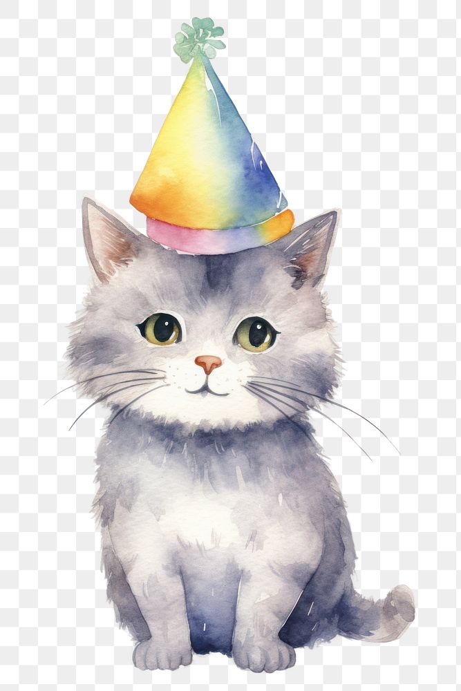 PNG Cat wearing a party hat animal mammal pet. AI generated Image by rawpixel.