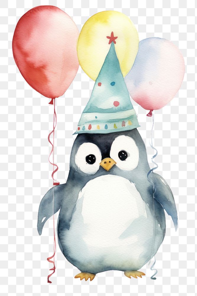 PNG Penguin wearing a party hat balloon animal bird. 