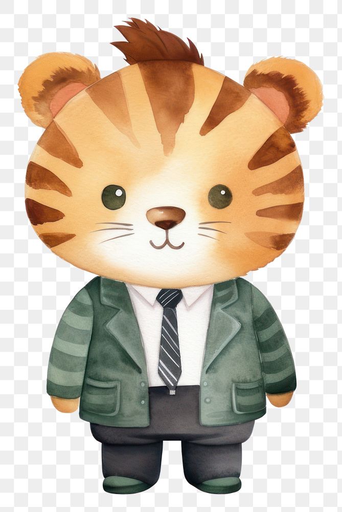 PNG A cute tiger wearing suit cartoon toy white background. AI generated Image by rawpixel.