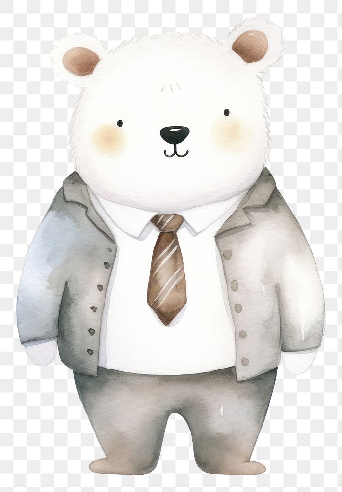 PNG Cute white bear wearing suit cartoon toy  