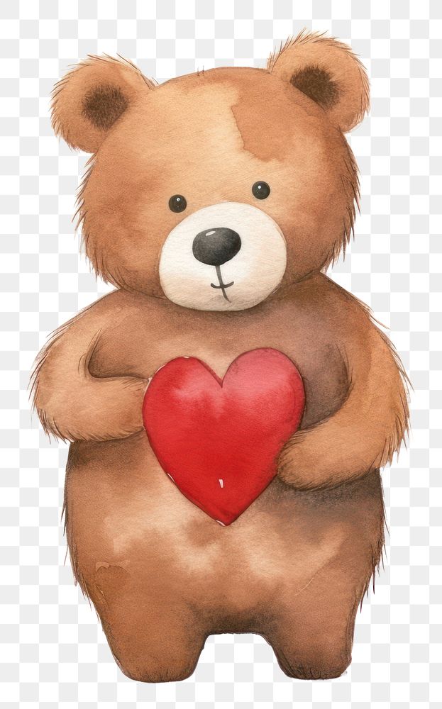 PNG Cute bear holding heart cartoon toy  