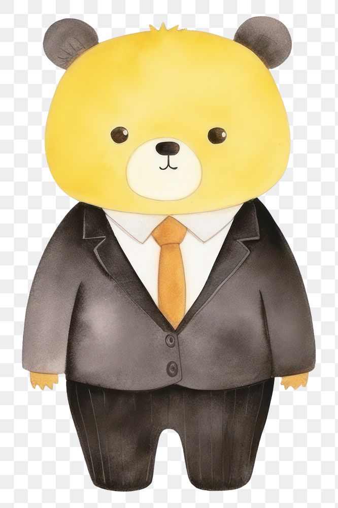 PNG Cute bear wearing suit cartoon toy  