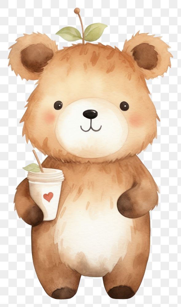 PNG Bear drink smoothie cartoon cute toy. AI generated Image by rawpixel.